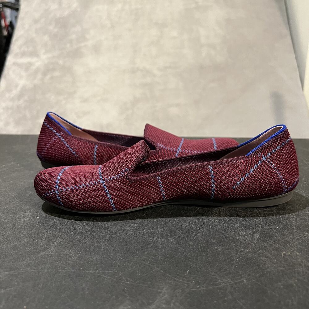 Rothy's The Loafer Shoes Womens Size 6.5 Burgundy Blue Plaid Flats Eco Recycled - Picture 7 of 9
